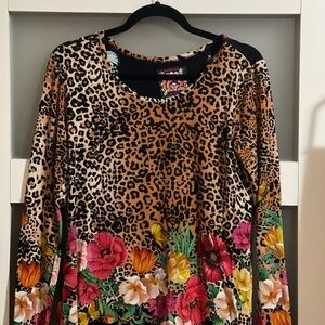 Johnny Was Shirt Womens XS Leopard Floral Butterfly Multicolor Long Sleeve Boho